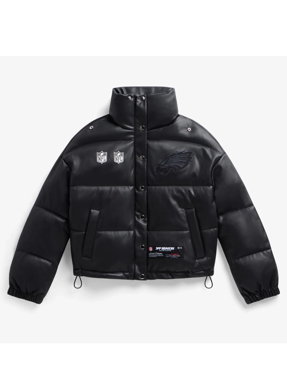 NWT Philadelphia Eagles Off Season x NFL Black Faux Leather Puffer Jacket